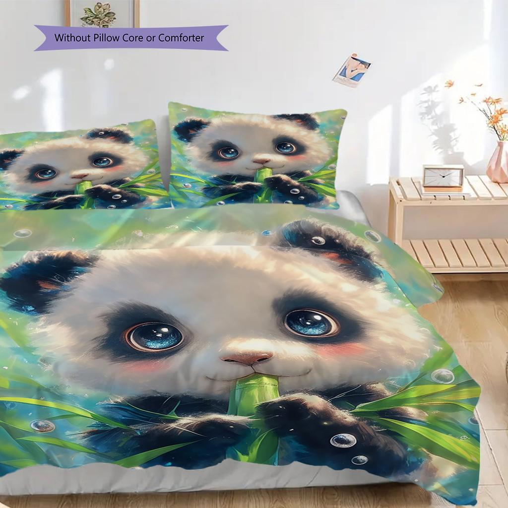 Panda Muster Bettwäsche Steppdecke Set Bettbezug Kissenbezug Heimdekoration Geburtstagsgeschenk (1 Bettbezug + 2 Kissenbezüge, ohne Füllung)