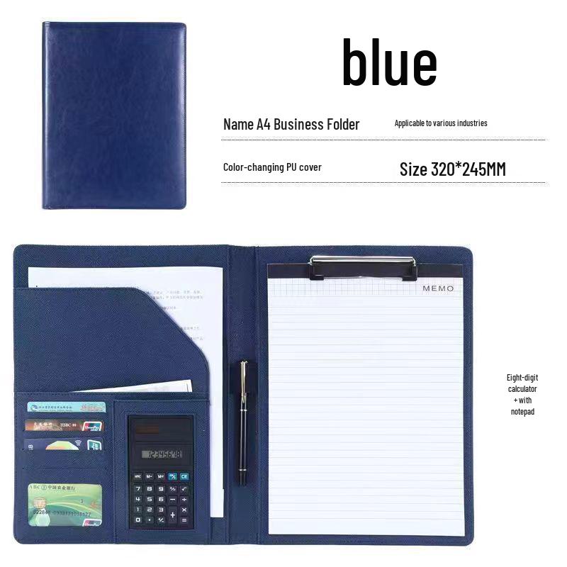 A4 Multi-functional Leather Document Folder with Clip and Storage for Contracts and Work Orders