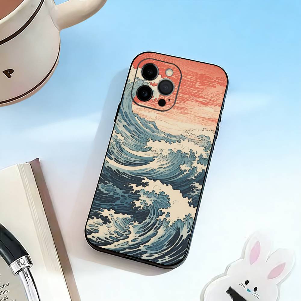 

U-kiyo-e Ocean Waves art Phone Case Silicone Soft For IPhone 17 16 15 14 13 12 11 X XR Plus Pro Max Plus iPhone15plus