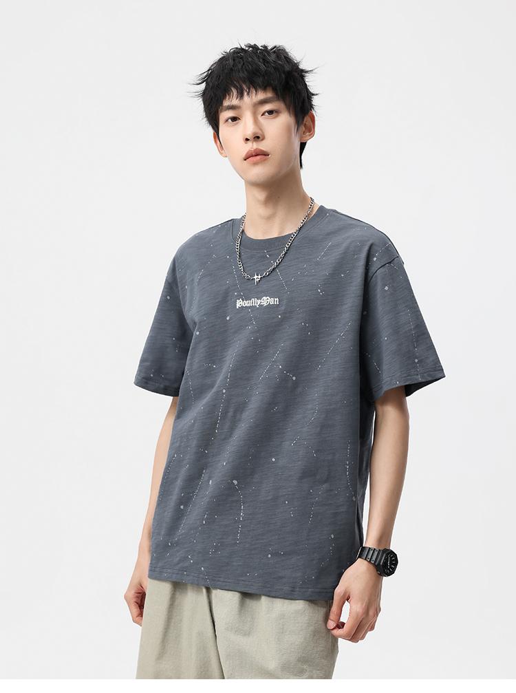 Bamboo Knot Cotton Paint Heavy Weight Hanging Loose Casual Men's Short Sleeved T-shirt
