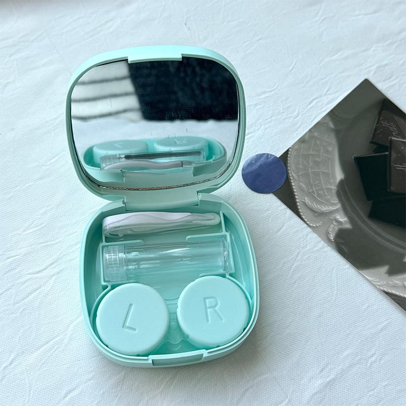 Mini Solid Color Contact Lens Case Contact Lens Container Girls Travel Holder Storage Eye Container with Mirror