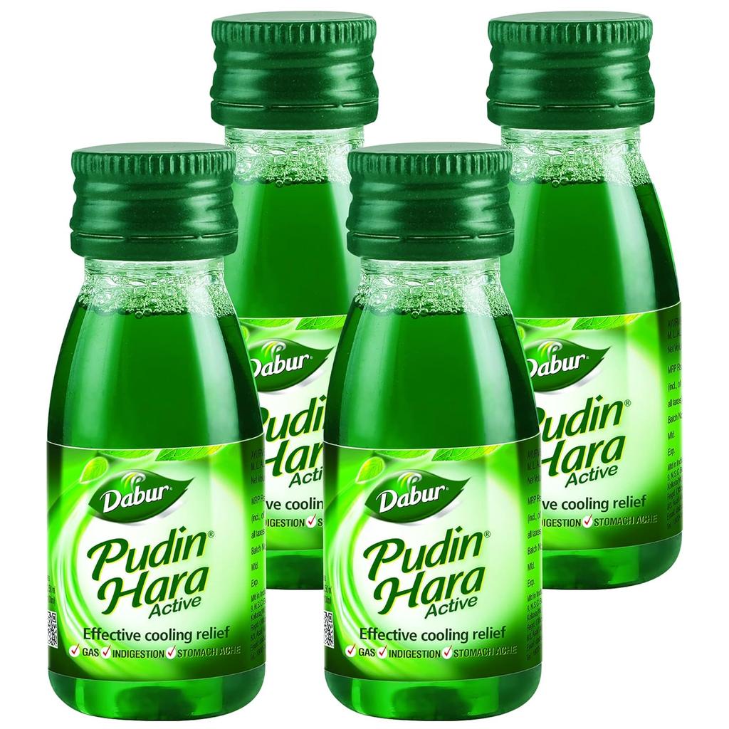 Dabur Pudin Hara Active Herbal Liquid 30 Ml Pack of 4 Mint Inspired Ayurvedic Oral Drops for Digestive Comfort Formula