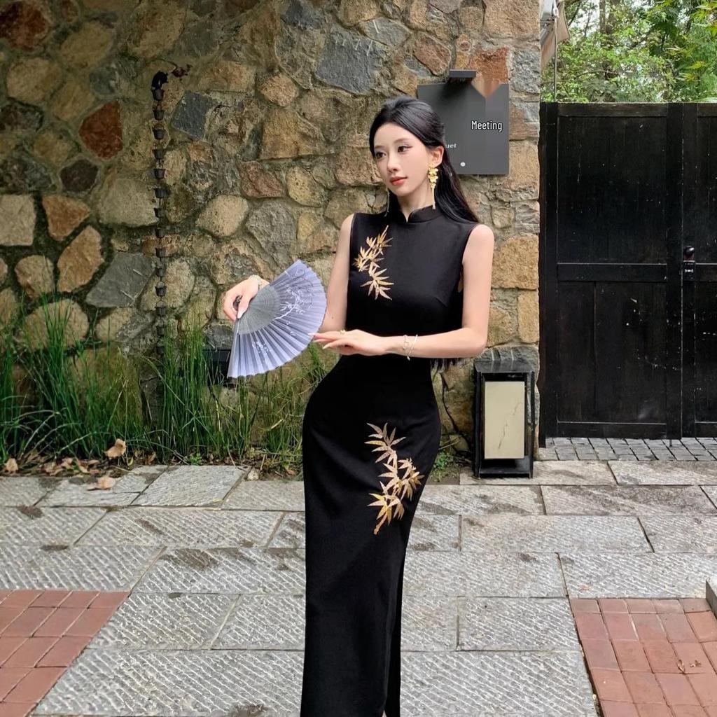 2026 High-End Black Qipao: Slim, Retro-Style Dress for Summer Engagements