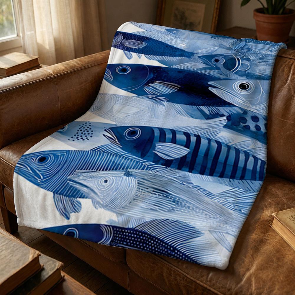 Pattern S-school of F-fish Throw Soft Flannel Blanket for Bed Bedroom Sofa Picnic Throw Skin-friendly Breathable Gift Cover