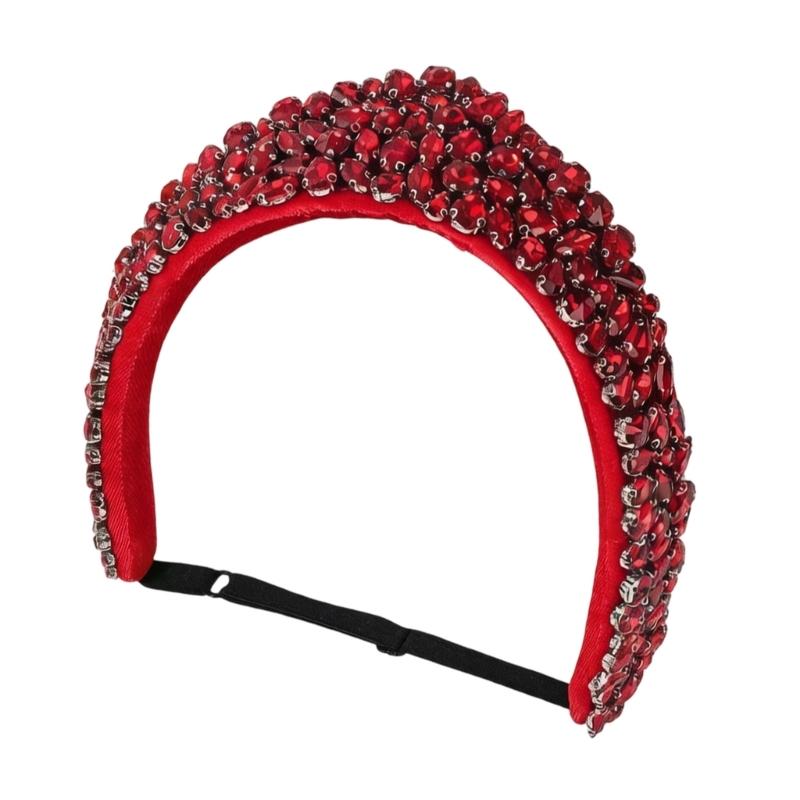 A52E Baroque Theme Rhinestones Headband Elastic Hairhoop For Special Occasion Outfit