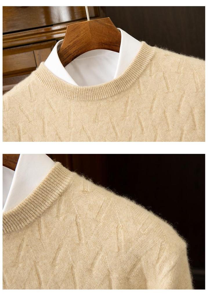 Men's Thickened Warm Cashmere Sweater - Round Neck, Solid Color, Casual Knitwear for Autumn/Winter.
