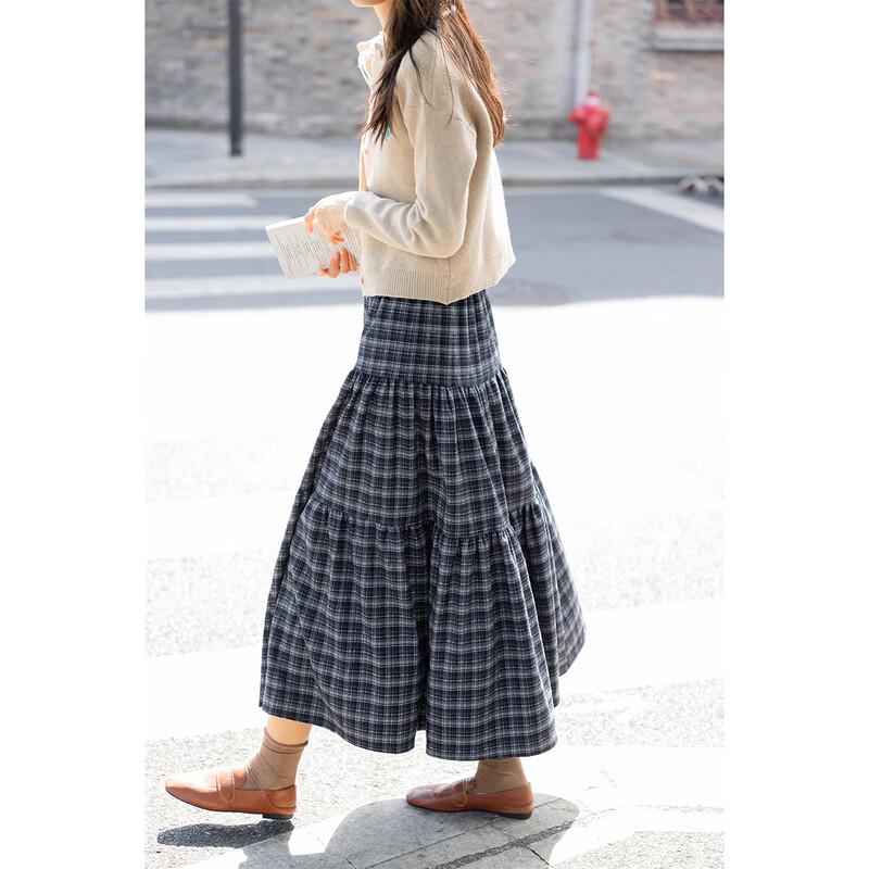 MOCANA Korean Retro Plaid A-line Midi Skirt