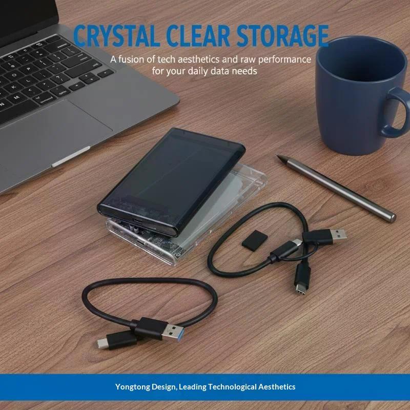 USB Type C 2.5 Inch External Storage Case SATA To USB 5Gbps HDD SSD Case Transparent Hard Drive Enclosure Support For PC Laptops