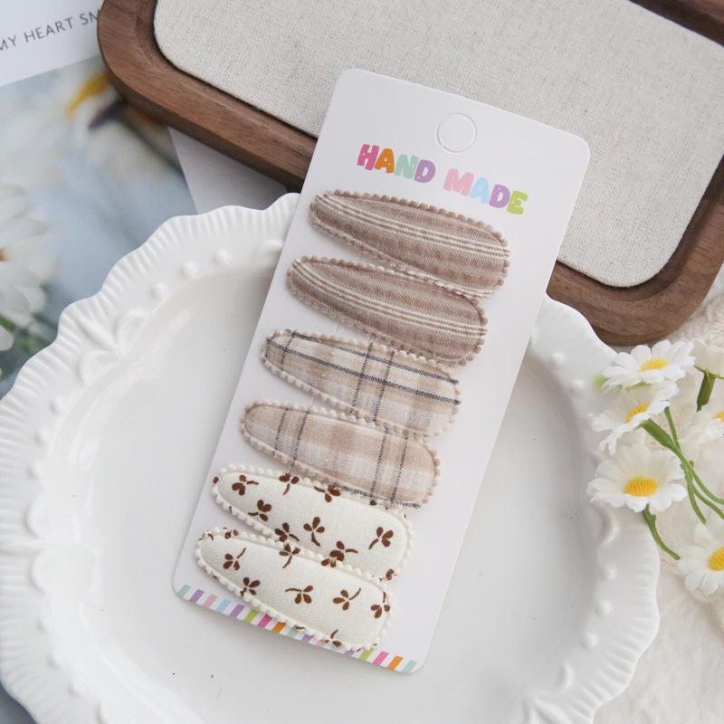 6Pcs/set Cute Floral Cotton Hair Clips Set Plaid Fabric Bows for Girls Baby Kids Hair Accessories Finishing Bangs Kids Headwear