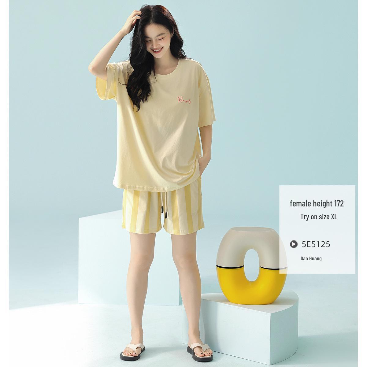 Women s Short Sleeve Modal Cotton Pajama Set, Plus Size, Loose Fit, Summer Casual Home Wear L