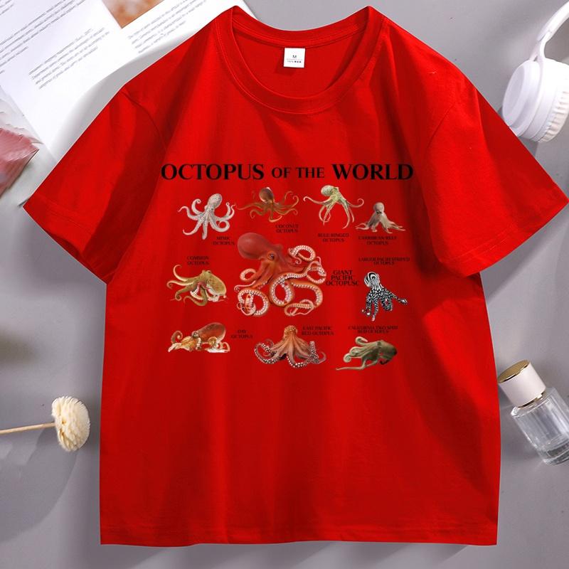 Types of Octopus TShirt Unisex Women Ocean Graphic Tee Short Sleeve Casual Breathable Round Neck Tshirt Streetwear Unisexs Clothing S
