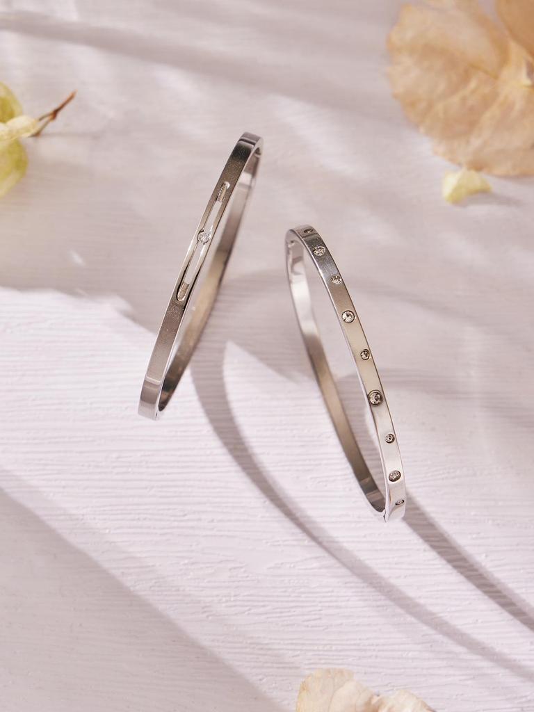 Stainless Steel Geometric Zirconia Bracelet - Chic European American Cross-Border Style Set