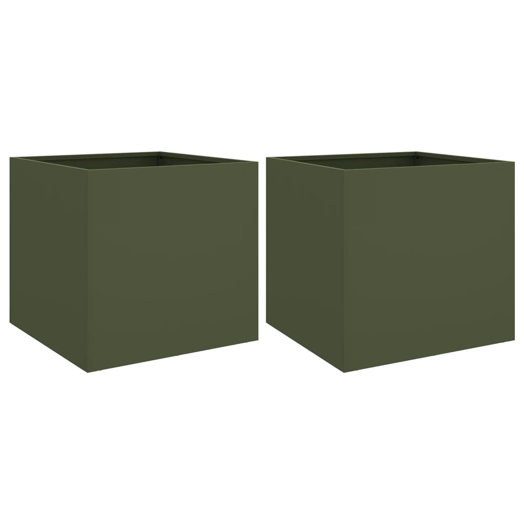 Planters 2 Pcs Olive Green 49 X 47 X 46 Cm Steel