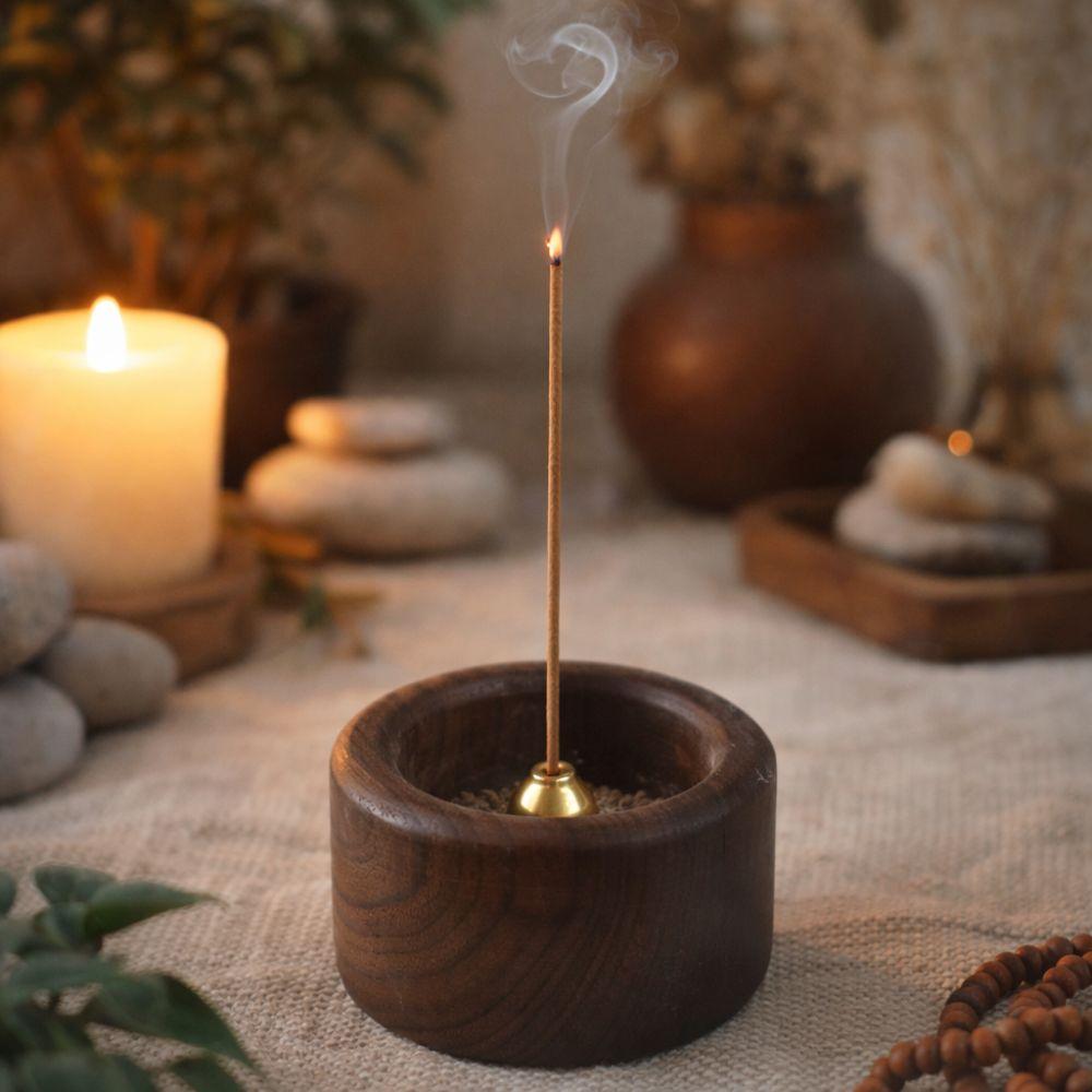 Round Wooden Incense Holder Handmade Incense Base Multi-functional Incense Tray  Tea Ceremony