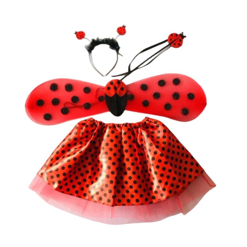 Lady Bugs Costume Star Wands Ladybird Wing Headbands Tutus for Dress Up Pretend Play Birthday Halloween Party Cosplays