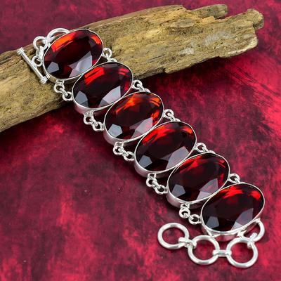 Kırmızı Garnet Bilezik Takı, Garnet Değerli Taş 925 Ayar Gümüş Takı, Doğum Günü Hediyesi İçin El Yapımı Göz Alıcı Zincir Bilezik