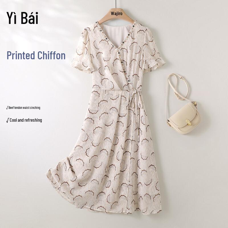 Yibai 26 Summer V-Neck Beaded Chiffon Mid-Length Dress M