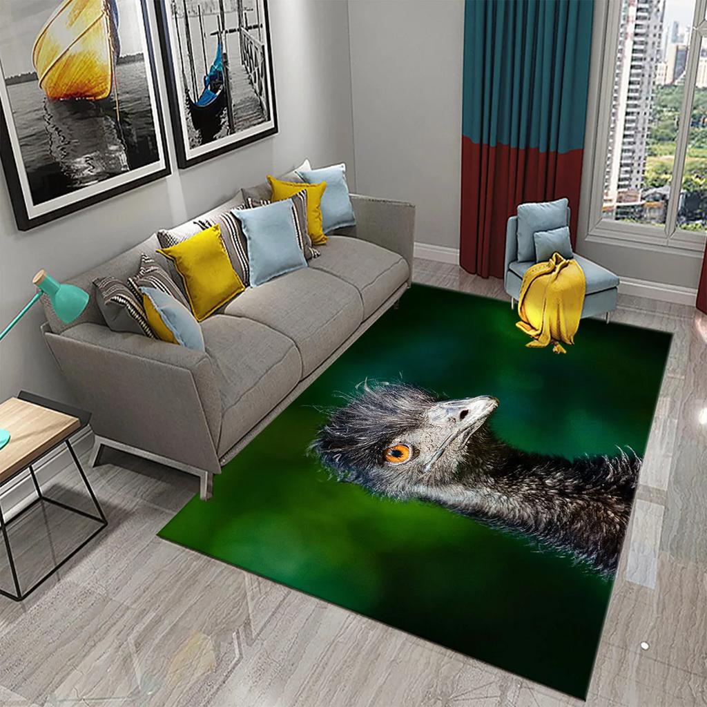 Cute Ostrich Carpet Funny Animal Rugs for Living Room Kids Bedroom Room Decor Floor Rugs Bathroom Entrance Non-Slip Area Rugs