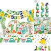 Colorful Cartoon Dinosaur Party Birthday Supplies Tableware Plates Cups Banner Set