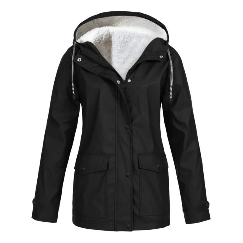 2026 Winter New Slim-fit Hardshell Jacket with Fleece Thickened Warm Women's Windproof Solid Color Coat