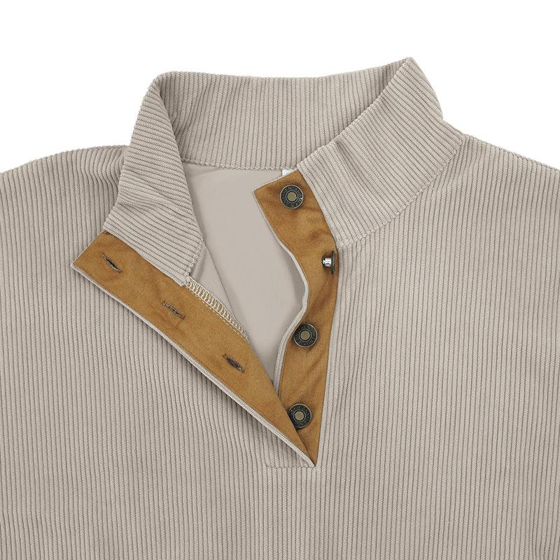 New Men's Casual Corduroy Patch Stand Collar Sweatshirt - Loose Fit Oversized Menswear