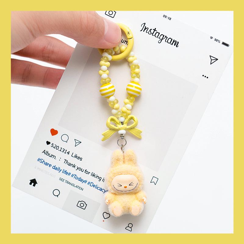 Flocked Mini Labubu Vinyl Keychains: Cute Stroller Bag & Phone Charms