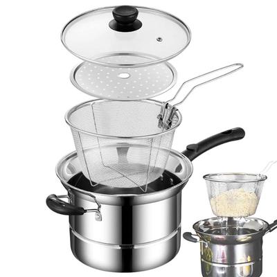 Friteuse Pot en Acier Inoxydable Pot à Frire avec Panier et Couvercle Qualité Alimentaire Friteuse Pot à Frire Multifonctionnel