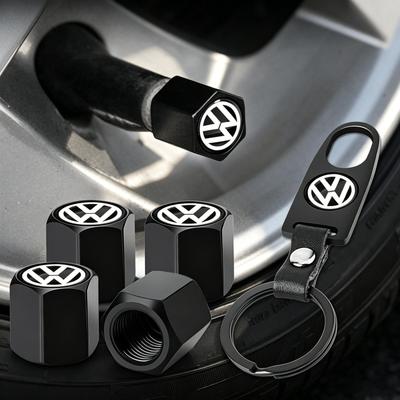 VEMZG1 5Pcs Metal Wheel Air Valve Covers Tire Valve Stem Caps with Keychain for VW CC Golf 6 7 GTI Tiguan B5 B6 B7 MK5 Passat OEM 3B7