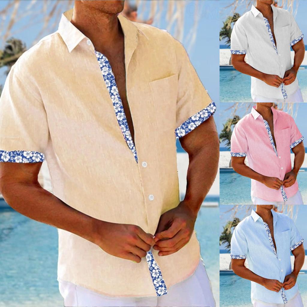 Pánská vintage letní plážová košile s krátkým rukávem na knoflíky na bowling