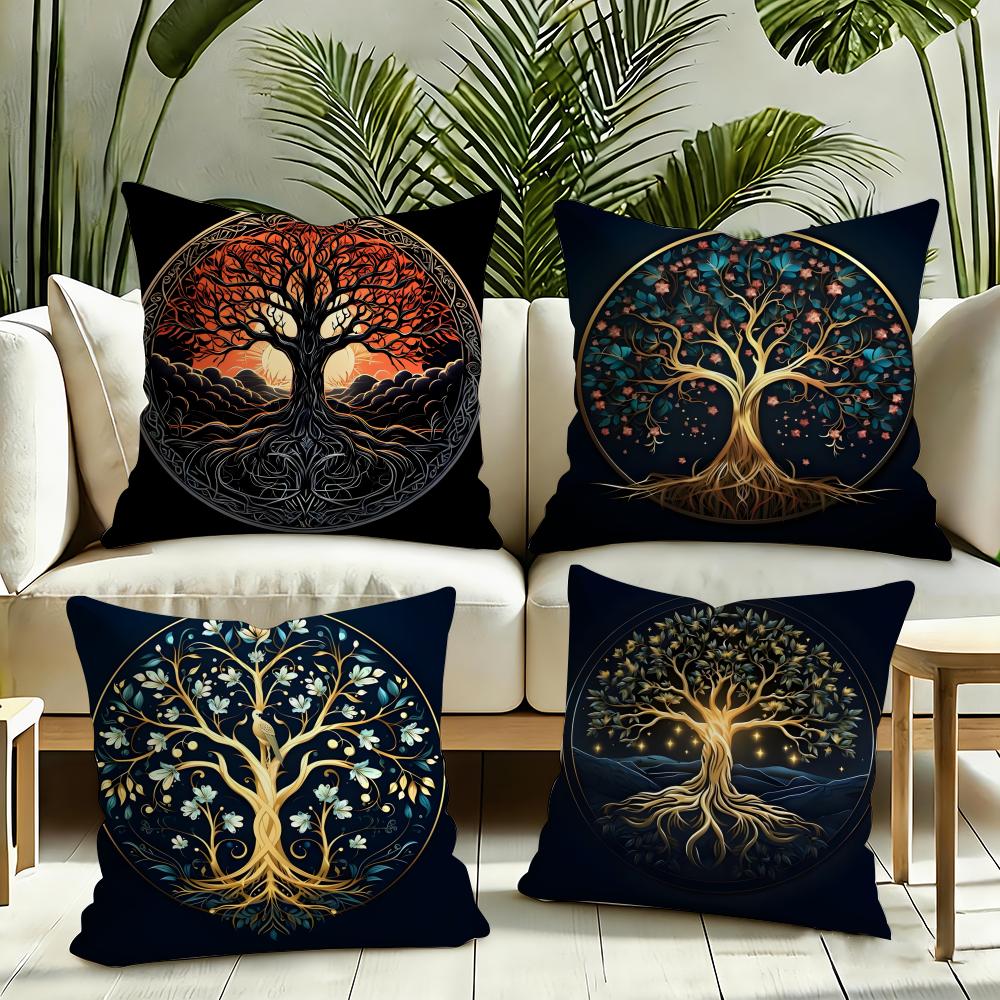 Tree of Life Cushion Cover Plant Floral Cushion Cover Reversible Plush Pillow Cover Soft Fluffy Home Decor for Sofa Bedroom
