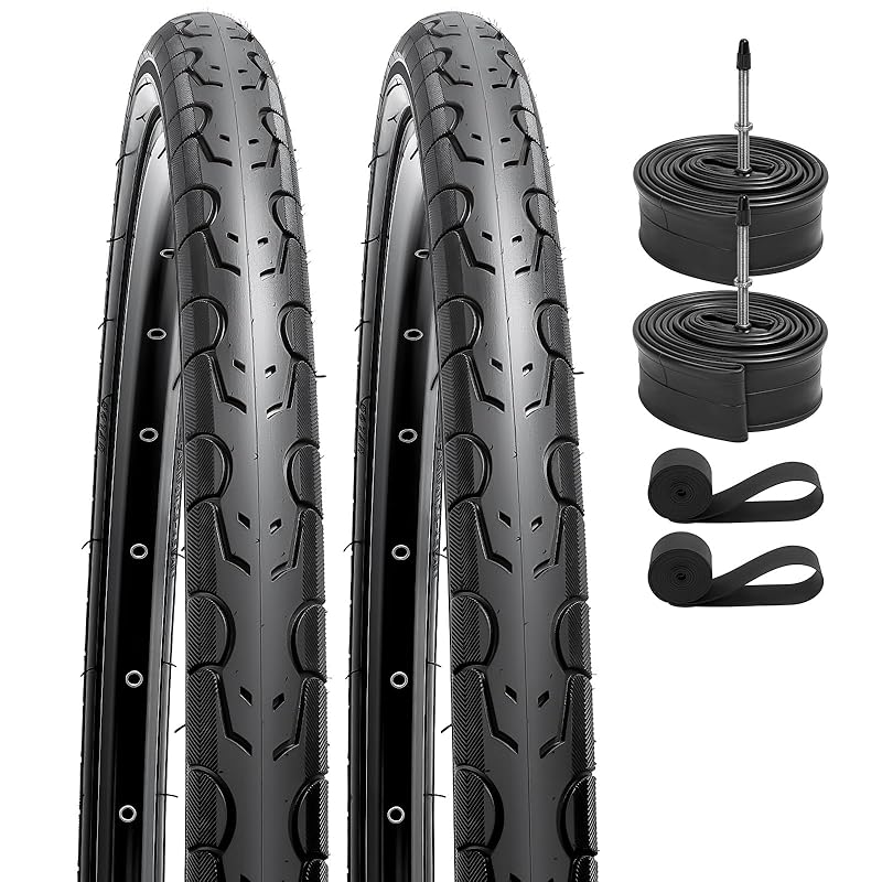 

YunSCM Set of 2, 700x28c Tires, Ultra-Durable, Bicycle Road Bike Tires, 700x28c/30c, 700x28c 28-622, 700x25/34C Tubes, 60mm Presta Valves, Rim Tape,