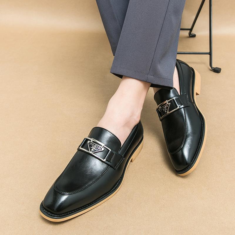 Fashion Brown Men's Formal Shoes Black Loafers Round Toe Slip-On Solid Handmade Dress Shoes for Men Size 38-44
