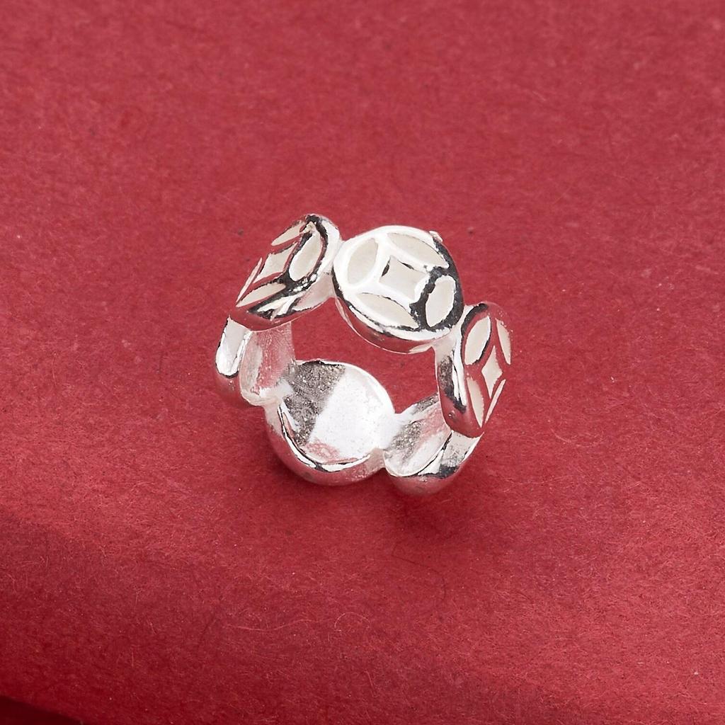 Chinese Style S925 Sterling Silver Large Hole Coin Spacer Wheel Beads for DIY Jewelry Making - Bracelet and Necklace Accessories.