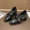 French Bow Square Head Mary Jane Women's Shoes 2025 New Retro Shallow Rivet Thick High Heel Single Shoes