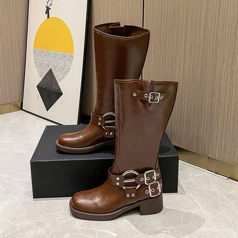 Internet-Berühmtheit 2025 Frühling und Herbst Neue Blockabsatz Overknee-Stiefel Damen Britischer Stil Retro Ritterstiefel