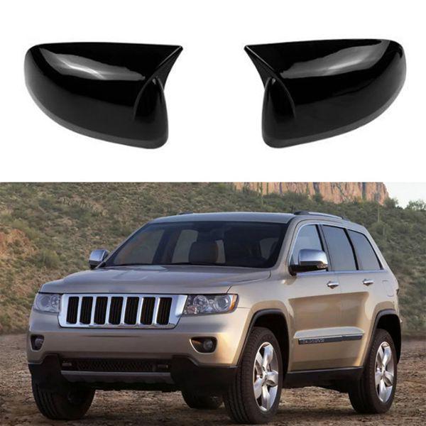 1 Pair Bright Black ABS Car Rearview Mirror Covers - Horn Style Shells.