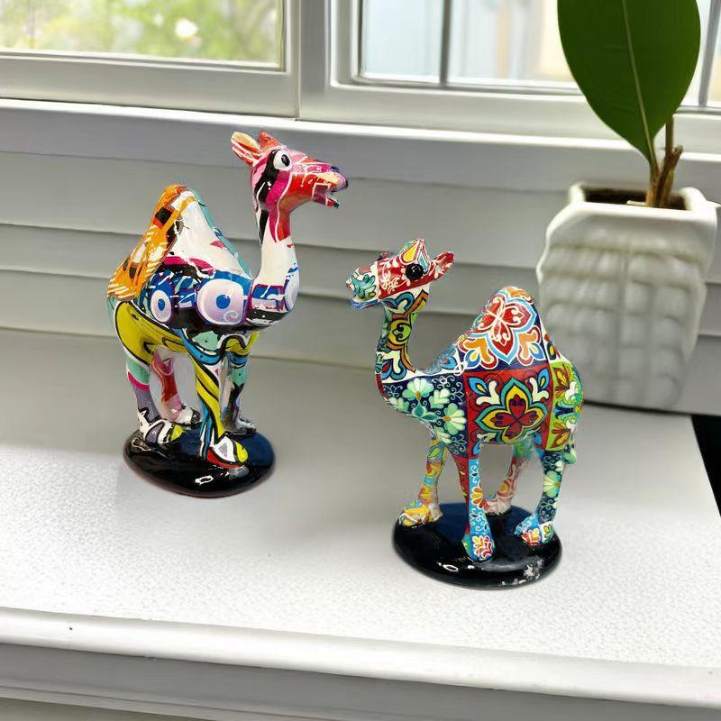 Colorful Camel Figurine Table Decor Graffiti Animal Statue Resin Sculpture Home Room Office Indoor Ornament Desk Accessories