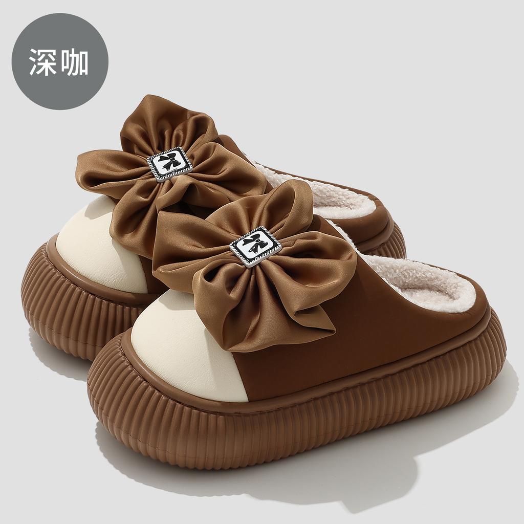 Bow Cotton Slippers Autumn and Winter Thick Bottom Non-slip Home Indoor Household Plush Warm Cotton Mop