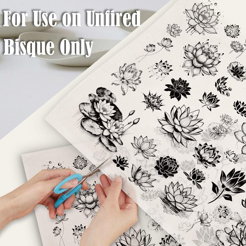Paper Ceramic Decals Pottery Ceramics Clay Transfer Paper Underglaze Flower Paper July Lotus 520x370mm Pattern: 48x33mm