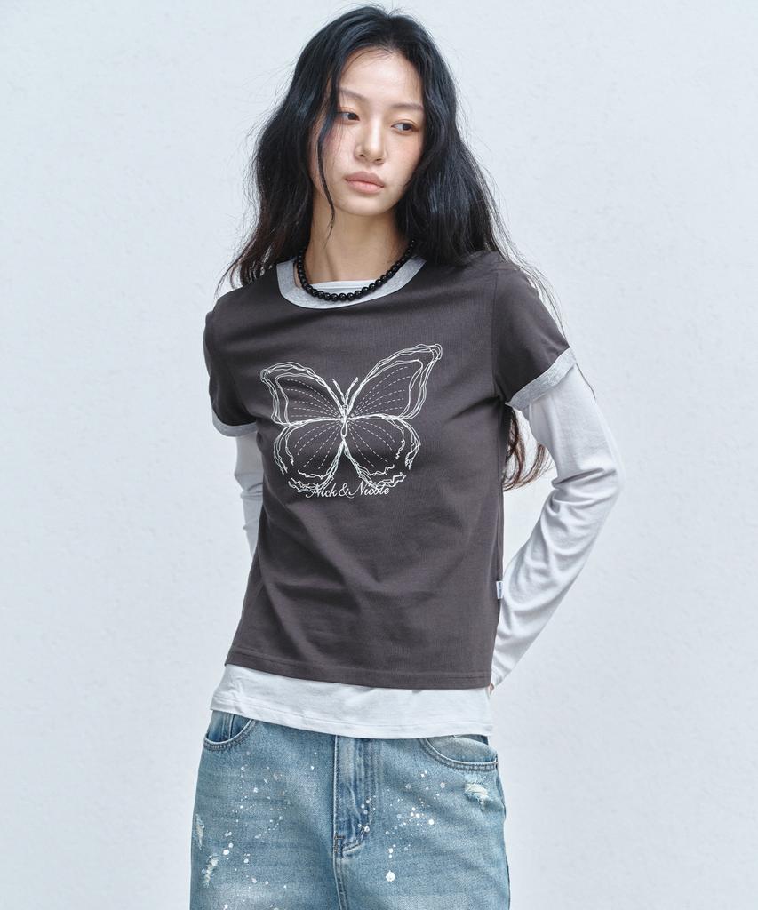 Nigaennikol Butterfly Graphic Ringer Top_Charcoal