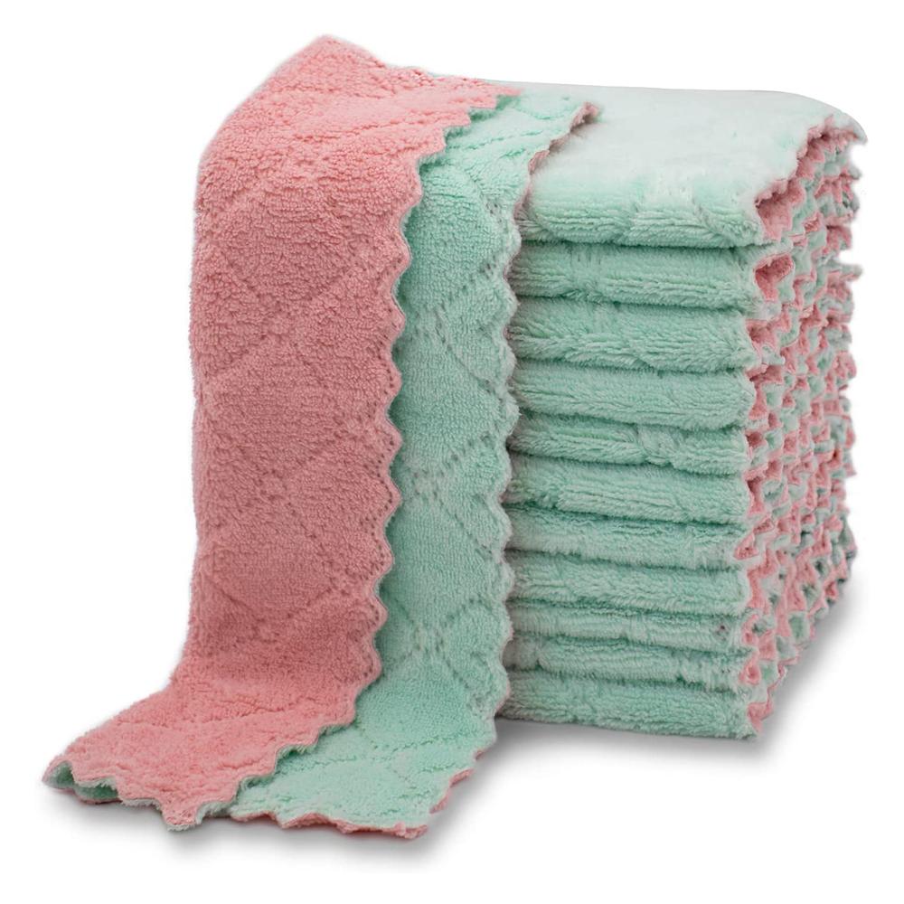 LMETJMA 10pcs Kitchen Cloth Dish Towels Super Absorbent Coral Velvet Dishtowels Nonstick Oil Washable Fast Drying JT224