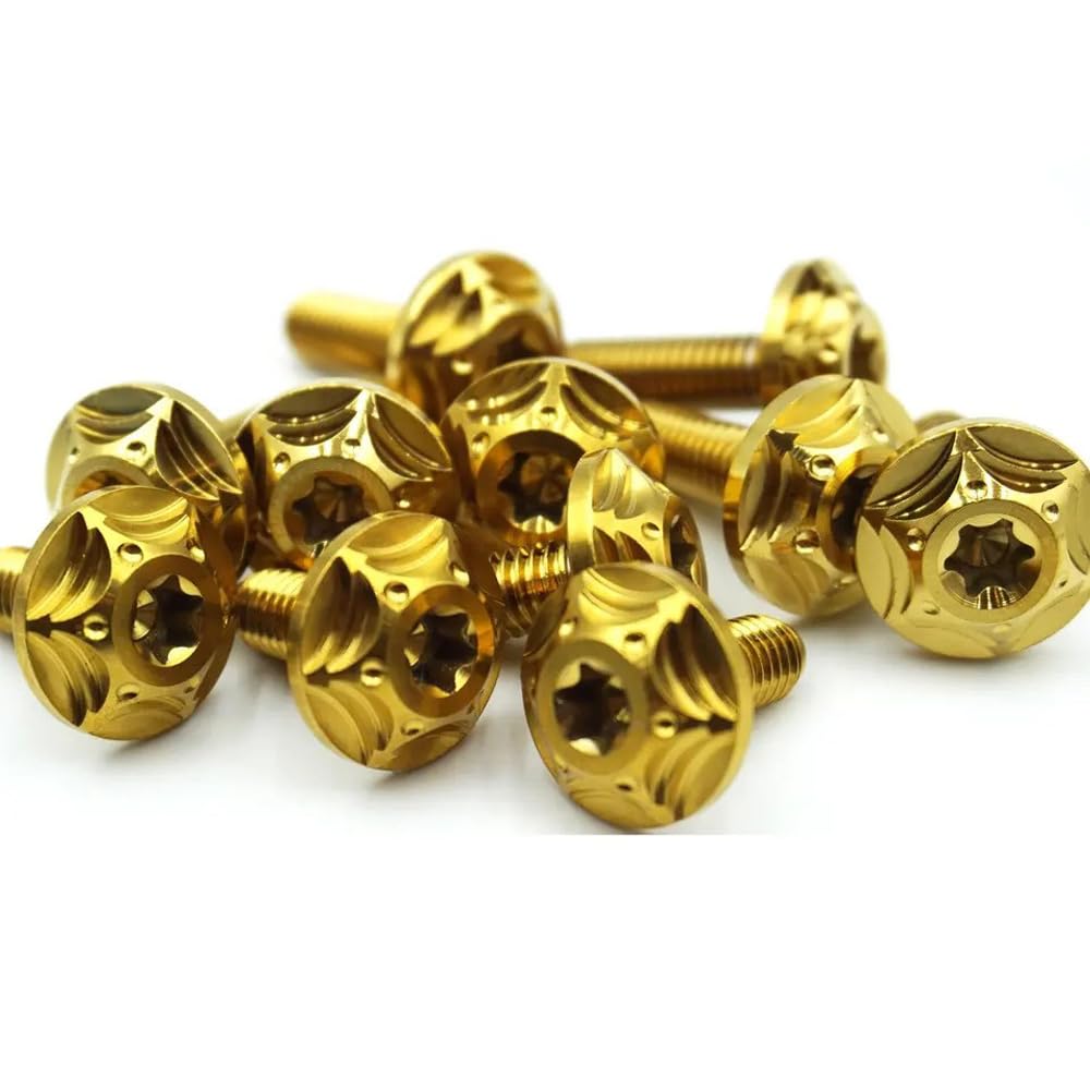 License Plate Bolts M6*15mm Set of 4 Titanium Car License Plate Frame Screws Bolts Anti-theft Screws with L Wrench (Gold)