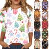 Women's Casual Christmas Print Neck Top with Three-Quarter Sleeves