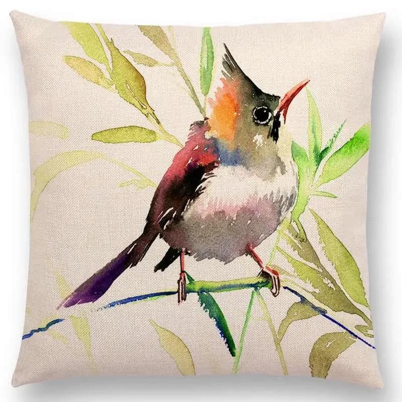 Watercolor Birds Series Cushion Cover Goldfinch Chickadee Cardinal Kingfisher Prints Pillow Case