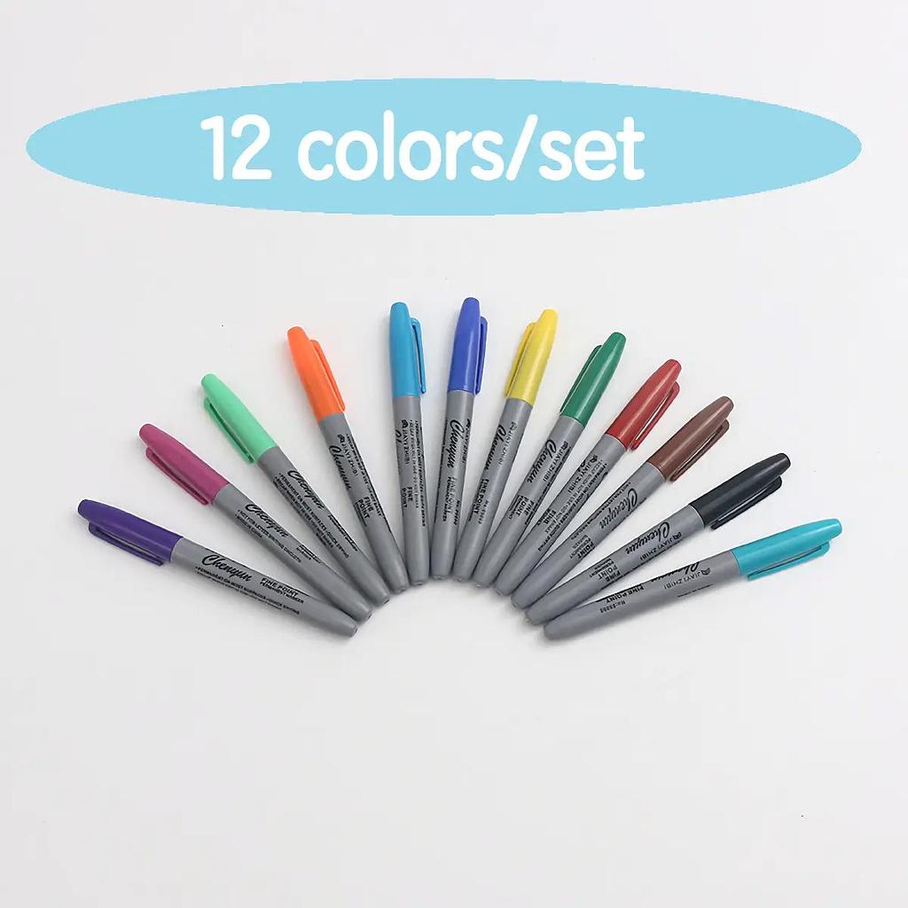 12colors Fine Point Permanent Markers, Perfect for Classroom, Office, Durable and Long-Lasting. No Suitable for Whiteboard