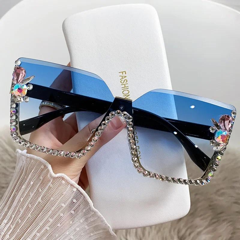 Women Fashion Gradient Color Sunglasses Unisex Vintage Square Outdoor Travel Uv400 Sun Glasses Ladies Luxury Diamond Cut Eyewear