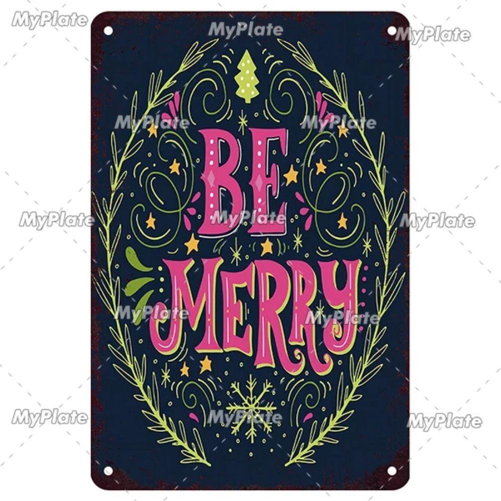 Vintage Christmas Metal Tin Sign Home Festive Wall Decor