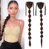 Women 34” Long Silky Straight Synthetic Bubble Ponytail Wig Clip In Hair High Temperature Fiber Haipiece for Party Daily Use