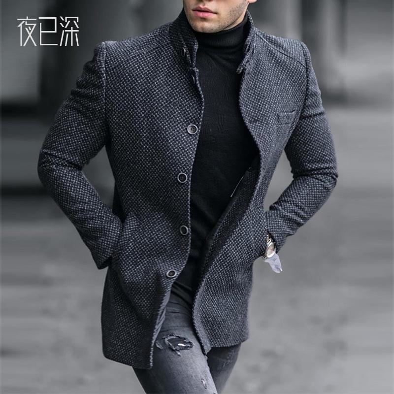 

Вінтажні куртки на ґудзиках зі стійкою чоловічі осінні модні з довгим рукавом приталені пальта чоловічі зимові повсякденні картаті текстуровані куртки-пальта 2XL темно-синього кольору