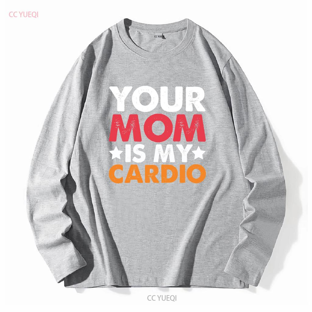 La Tua Mamma È Il Mio Cardio Maglietta 100% Cotone Premium Divertente Vintage Lavato Casual Alla Moda Uomo Morbido Versatile Top Per L'Uso Quotidiano